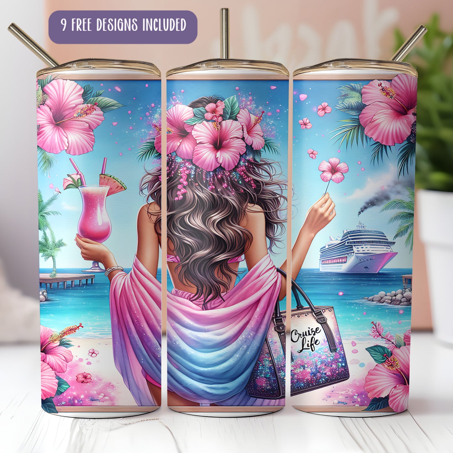 a woman holding a pink drink in her hand