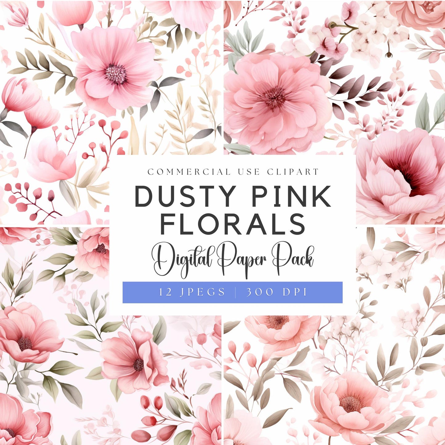 Papel digital floral rosa polvoriento