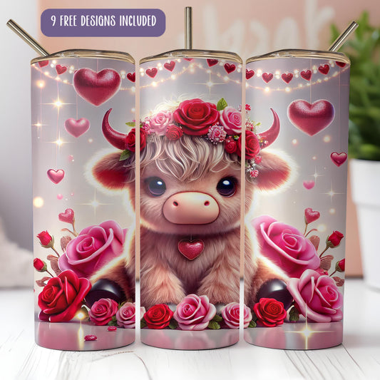 a picture of a cow with roses on its head