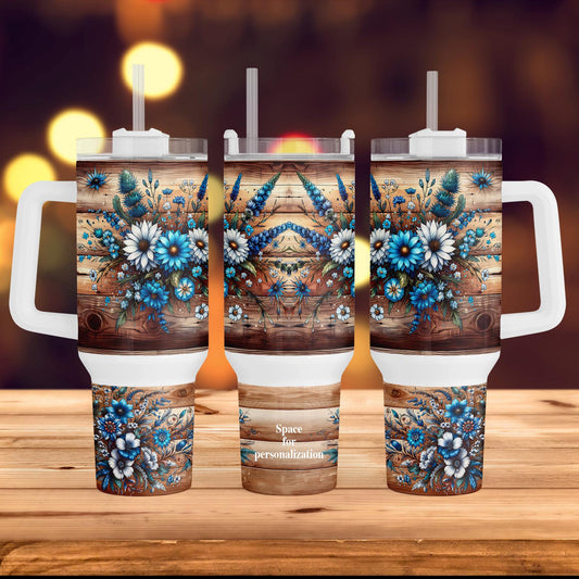 a couple of cups sitting on top of a wooden table