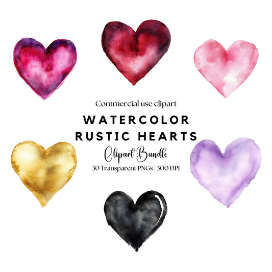 Watercolor Rustic Hearts Clipart
