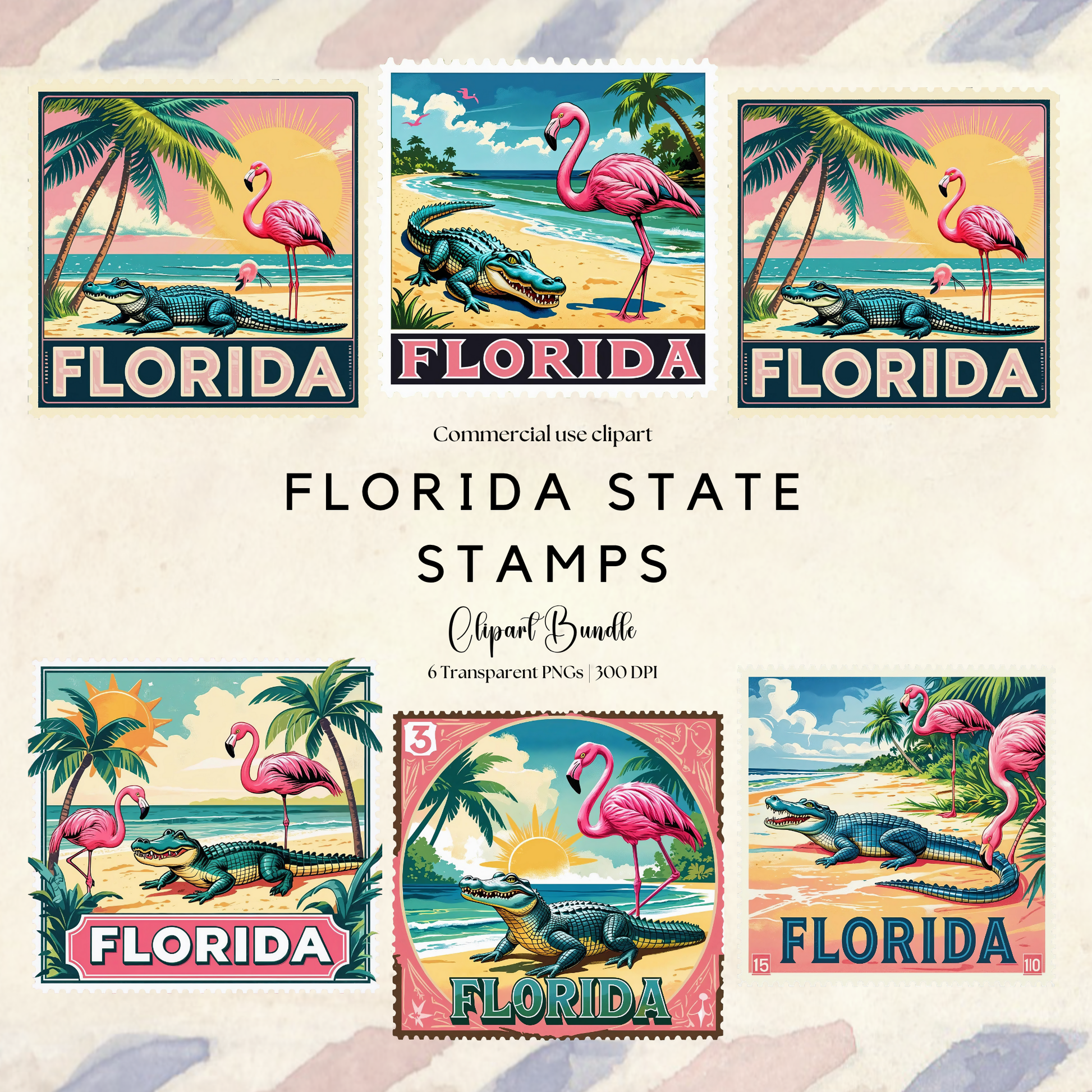 florida state stamps with flamingos and palm trees