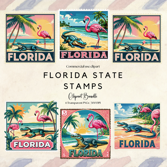 florida state stamps with flamingos and palm trees