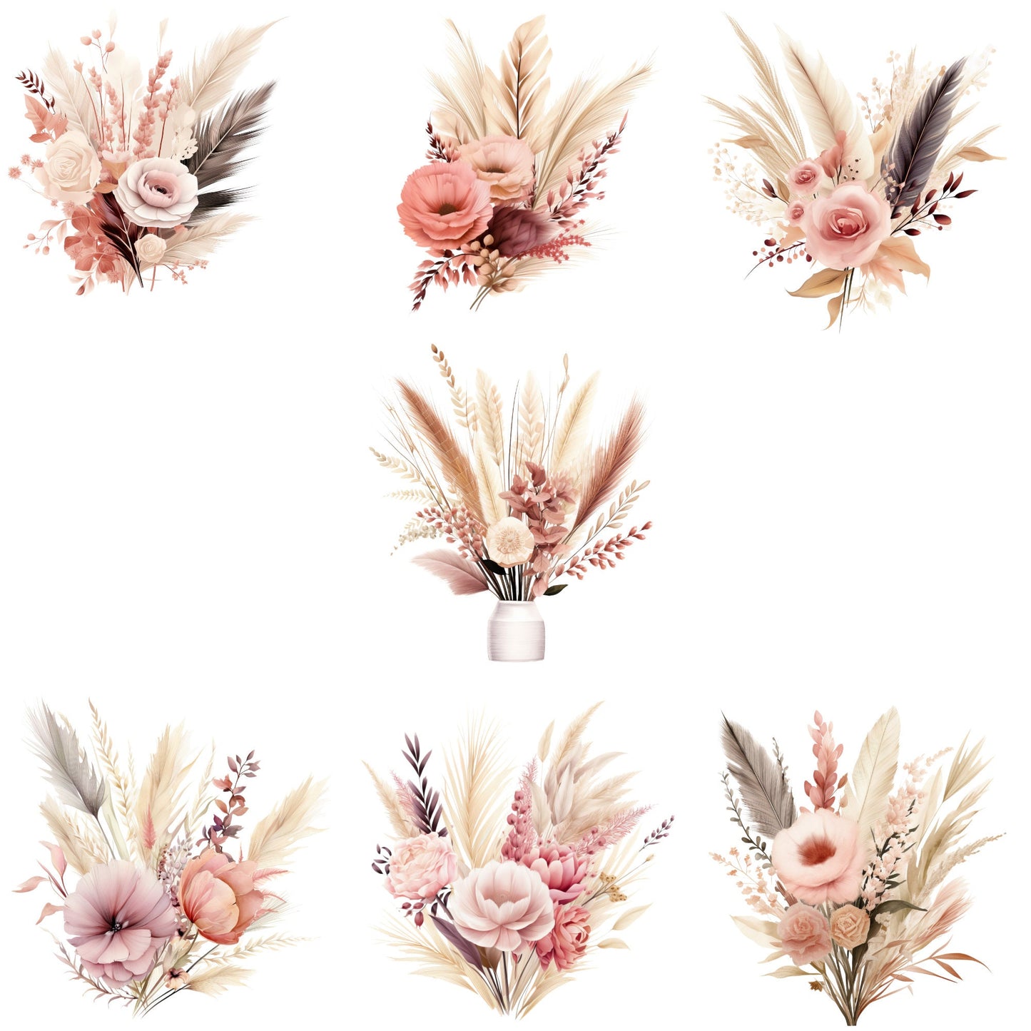 Watercolor Blush Bohemian Floral Clipart