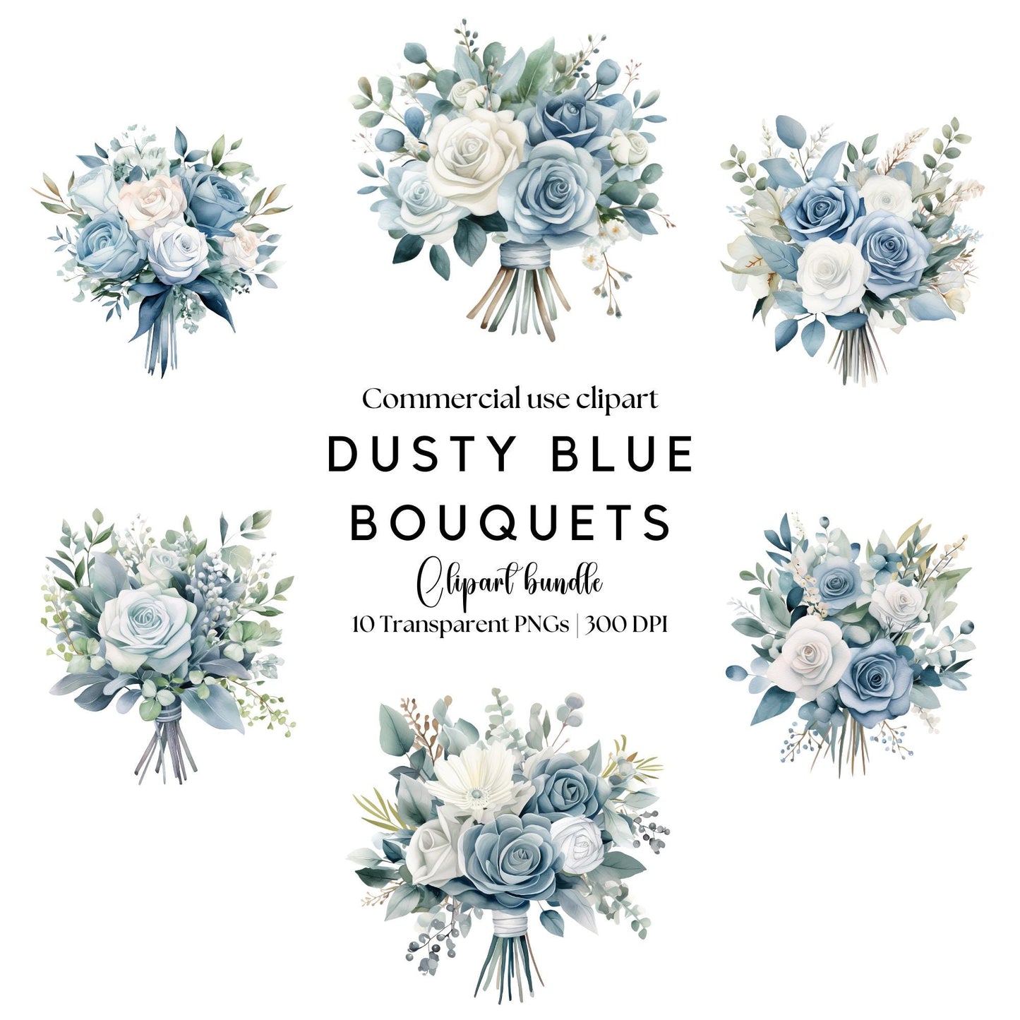 Clipart de ramo floral azul polvoriento