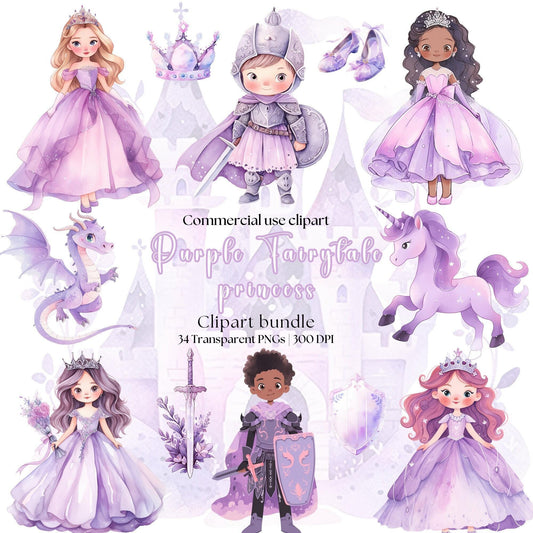 Watercolor Purple Fairytale Princess Clipart