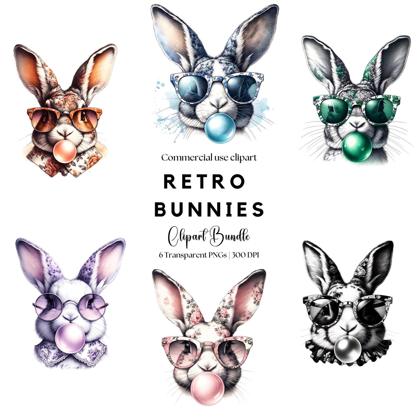 Diseño PNG de conejito con gafas vintage retro