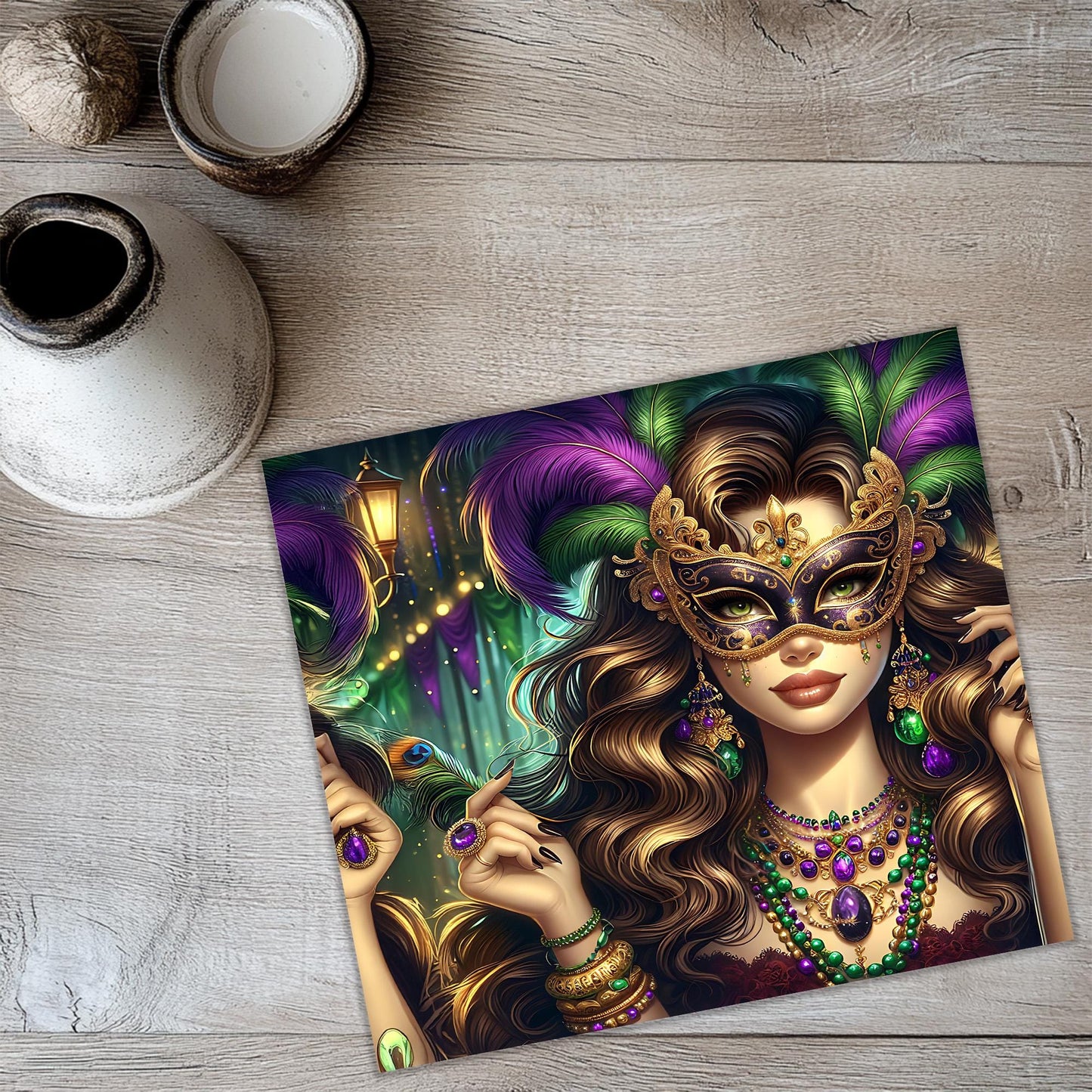 a painting of a woman wearing a mask