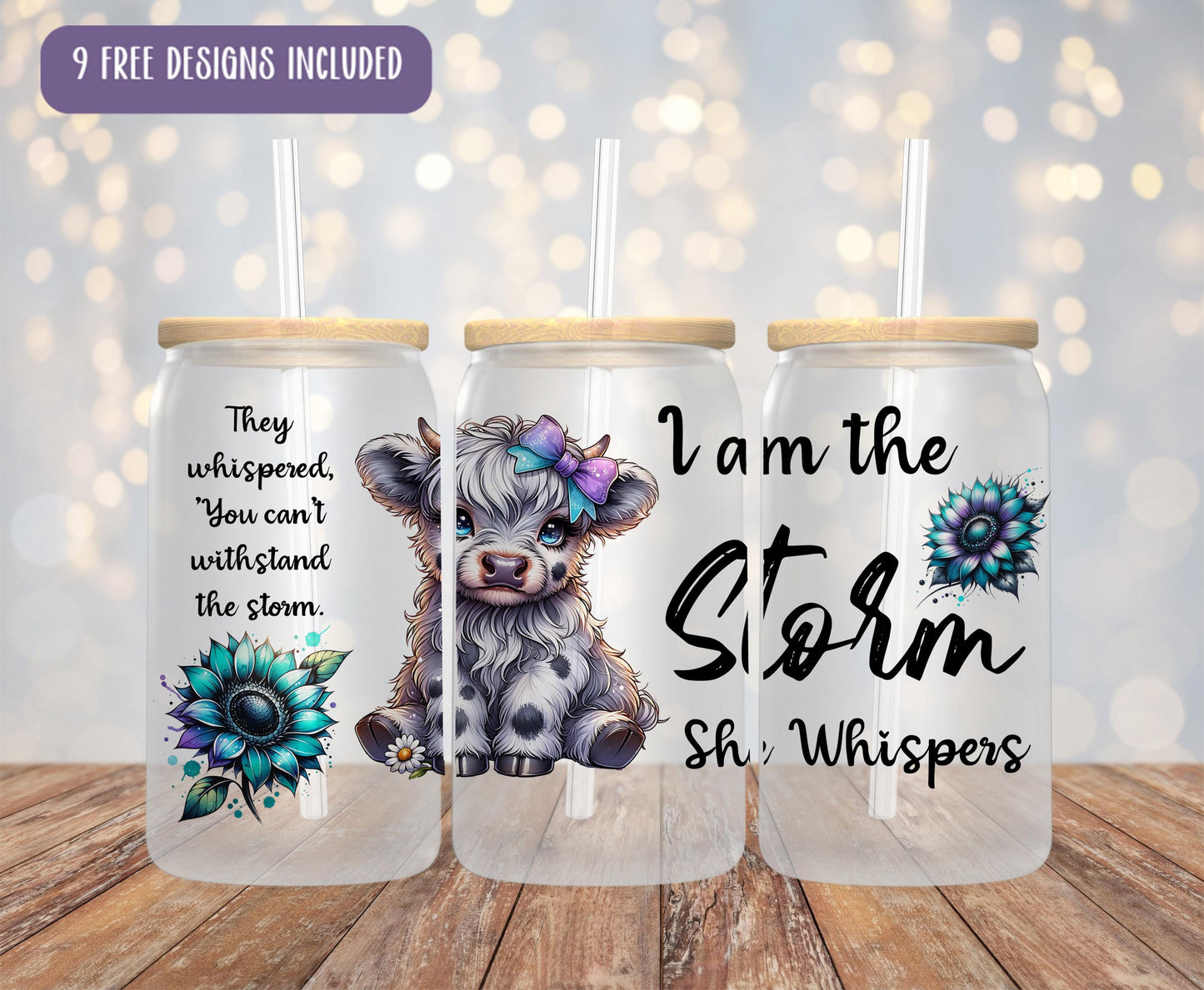 a set of three personalized tumbles with a picture of a cow