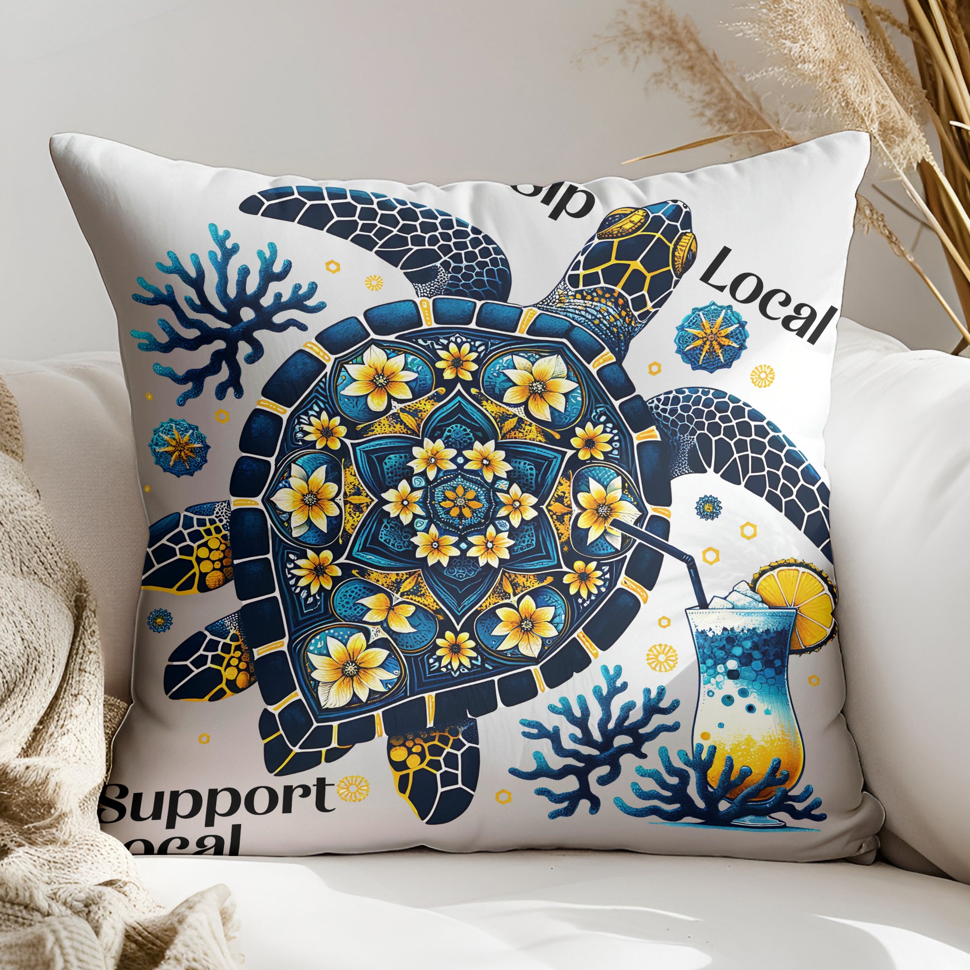 a pillow with a sea turtle on it