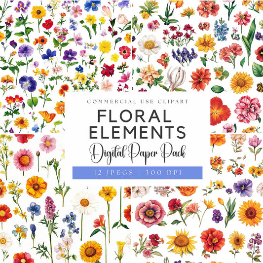 Watercolor Floral Elements Digital Papers