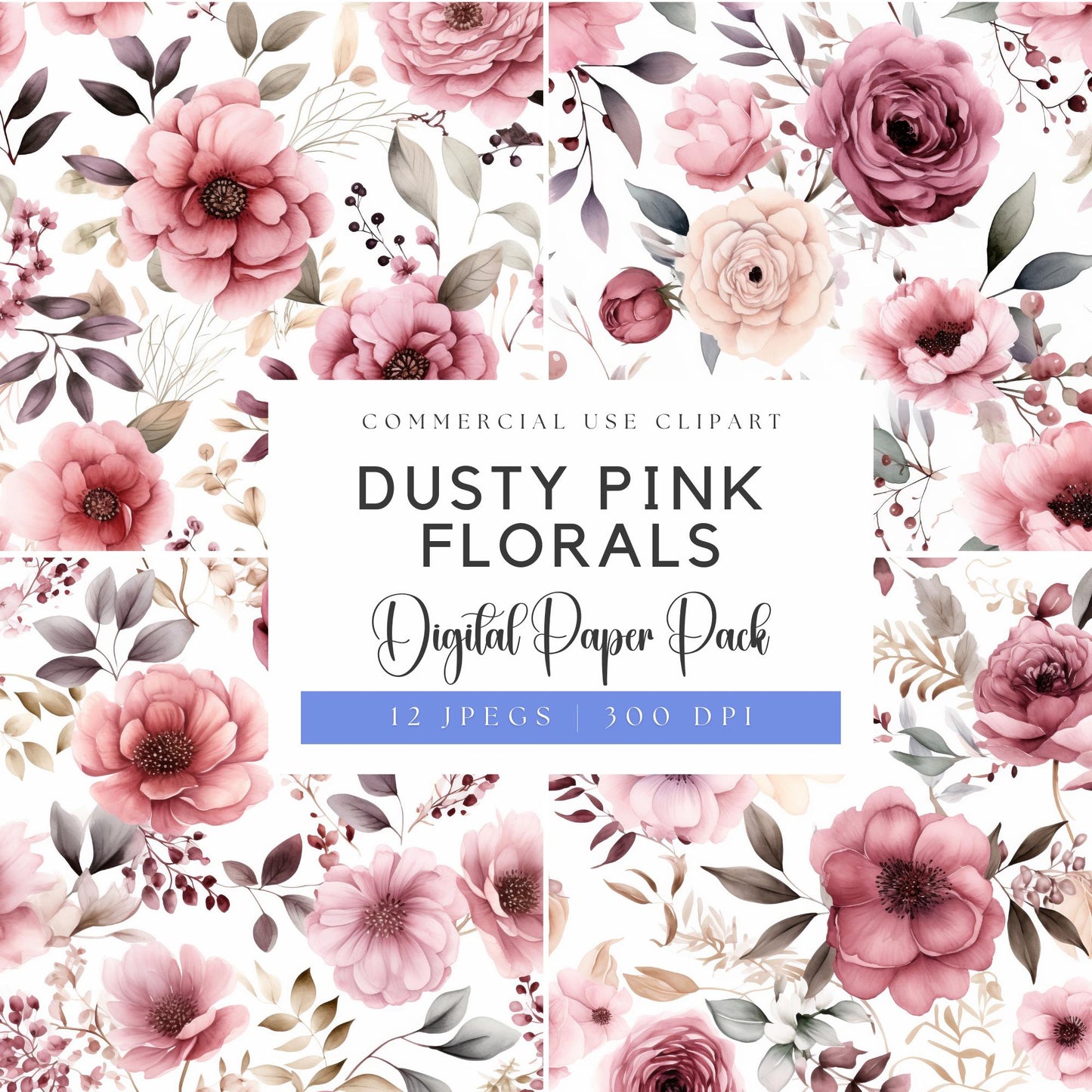 Papeles digitales florales de color rosa empolvado