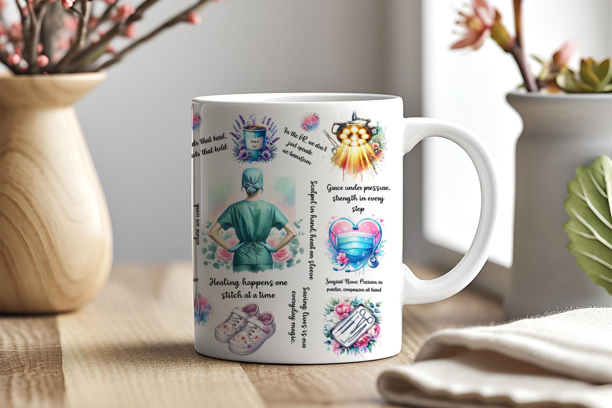 a coffee mug with a picture of a woman on it