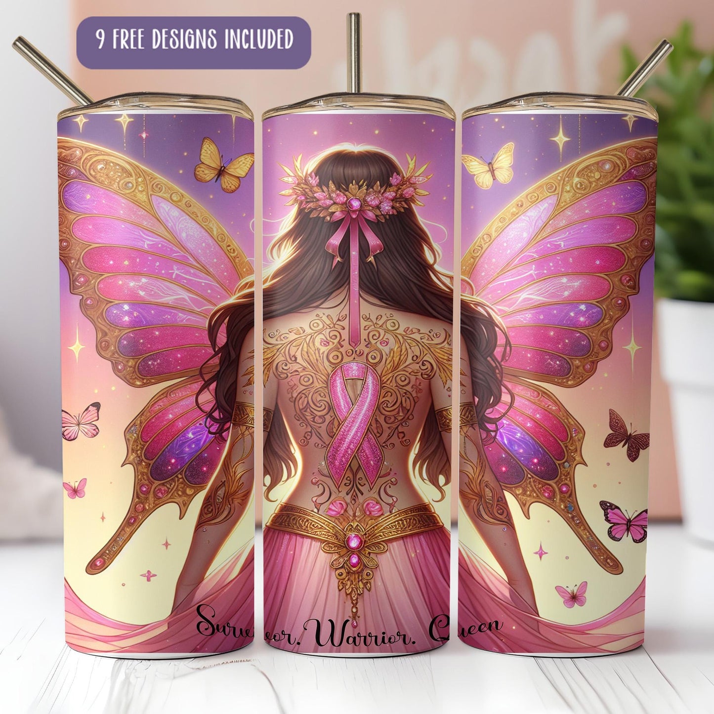 a pink tin with a picture of a girl with a butterfly on it
