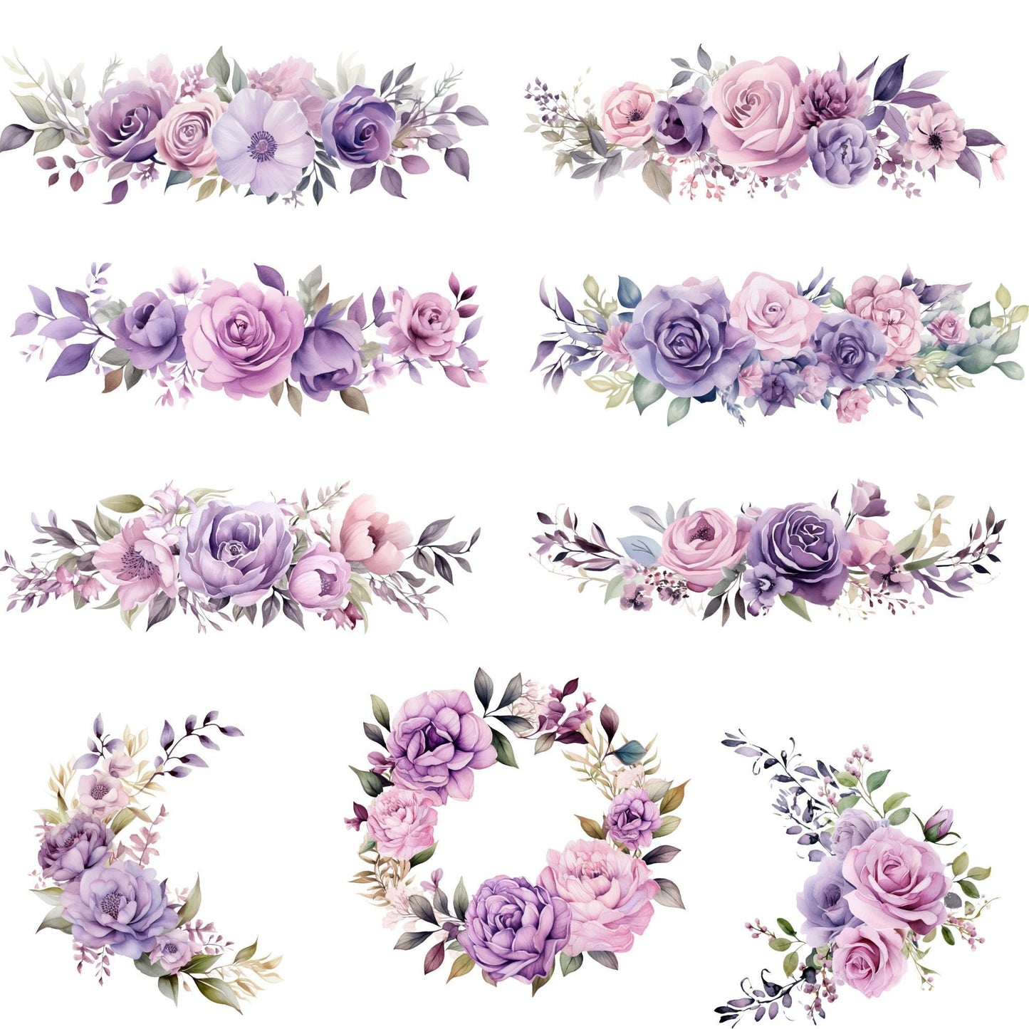 Watercolor Lilac Floral Clipart