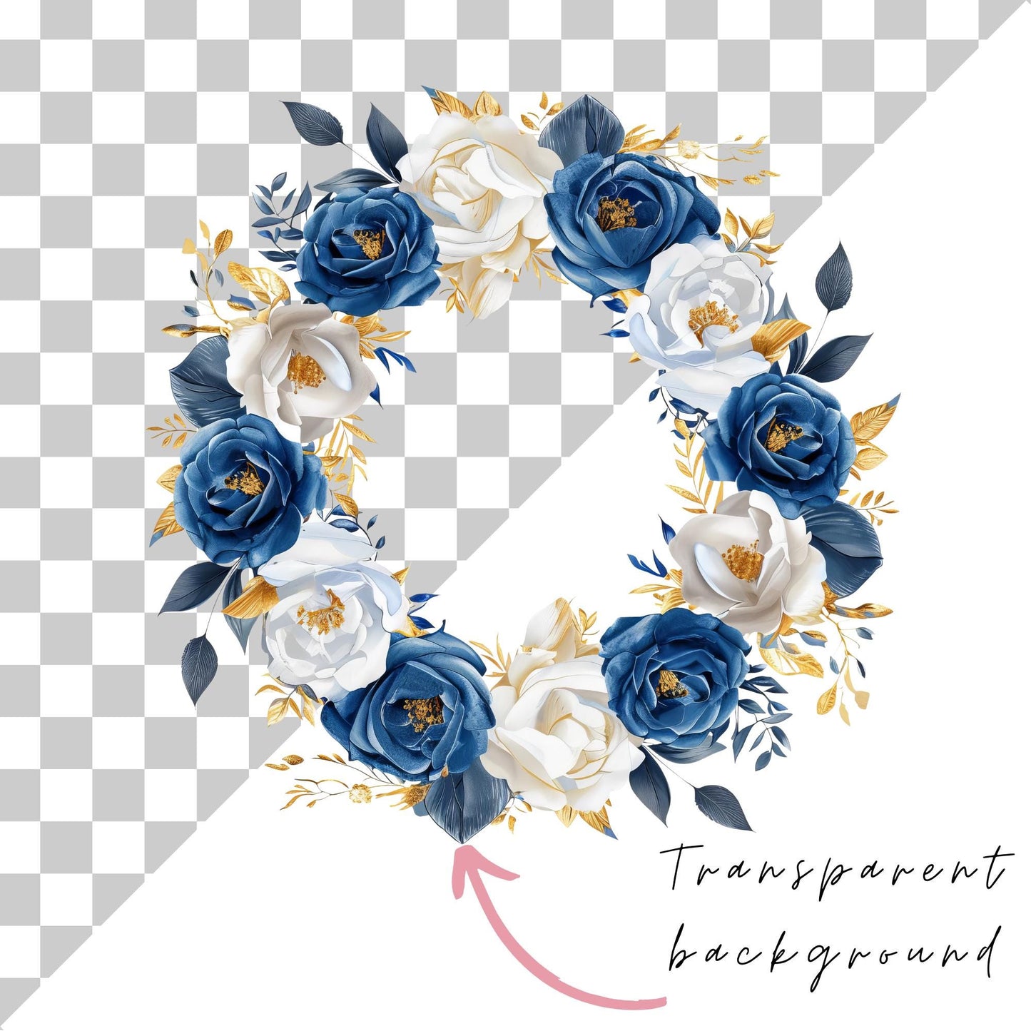 Clipart floral azul real en acuarela