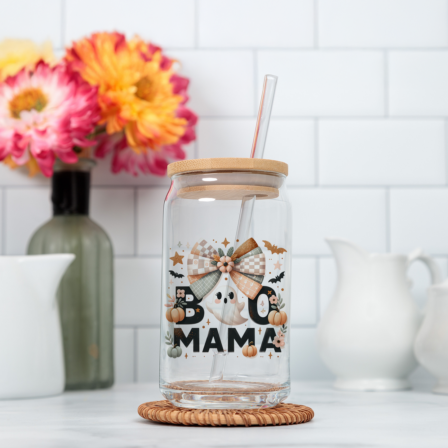 Boo Mama PNG – Coquette Halloween Sublimation Design with Ghosts, Bats & Pastel Vibes