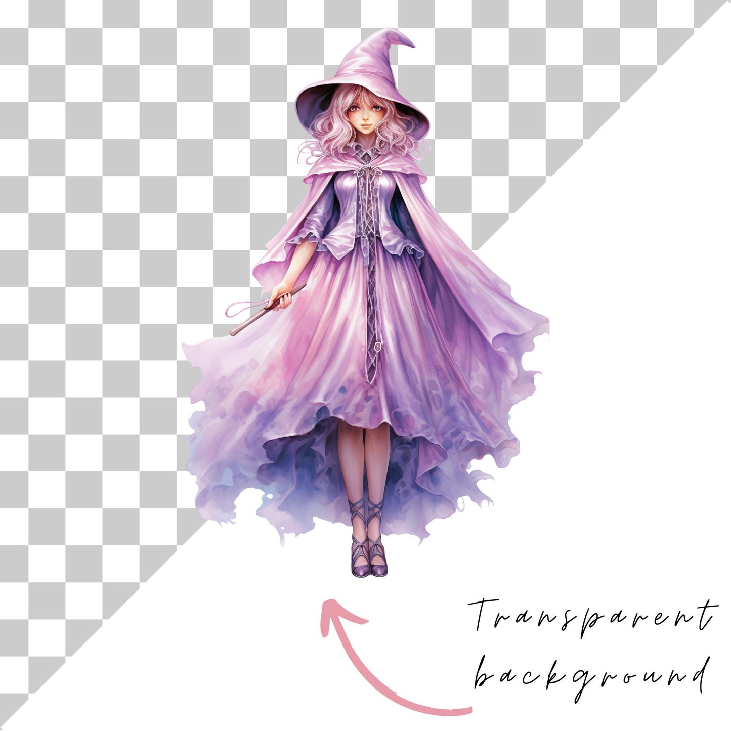 Watercolor Pastel Witch Clipart