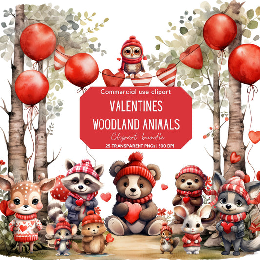 Valentines Woodland Animal Clipart