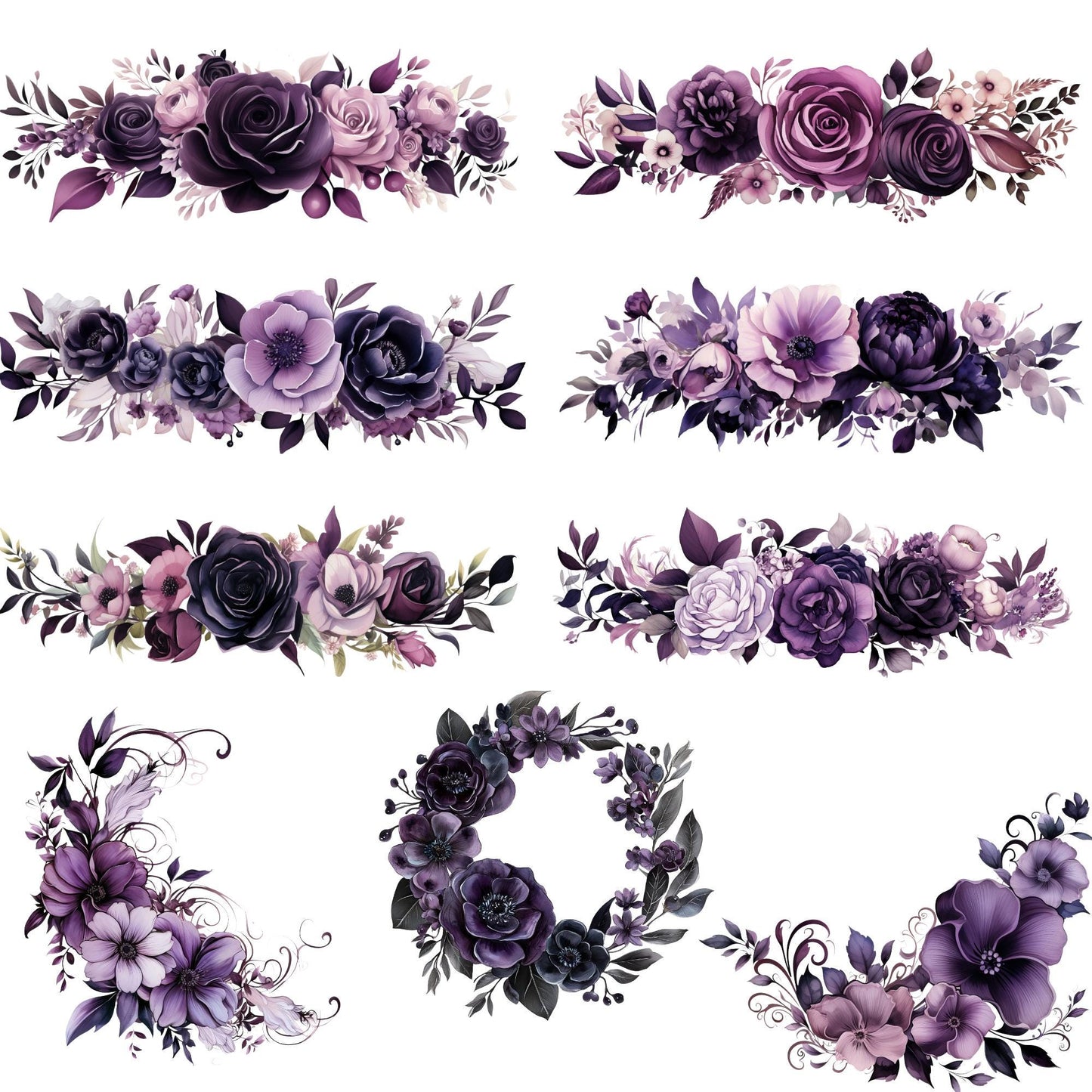 Clipart de flores de color morado oscuro