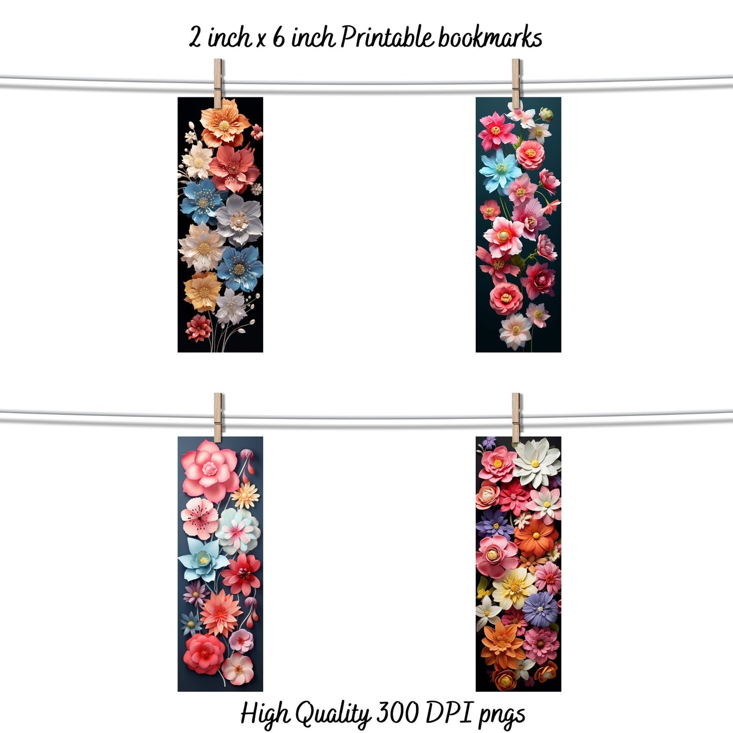 3D Floral Printable Bookmarks