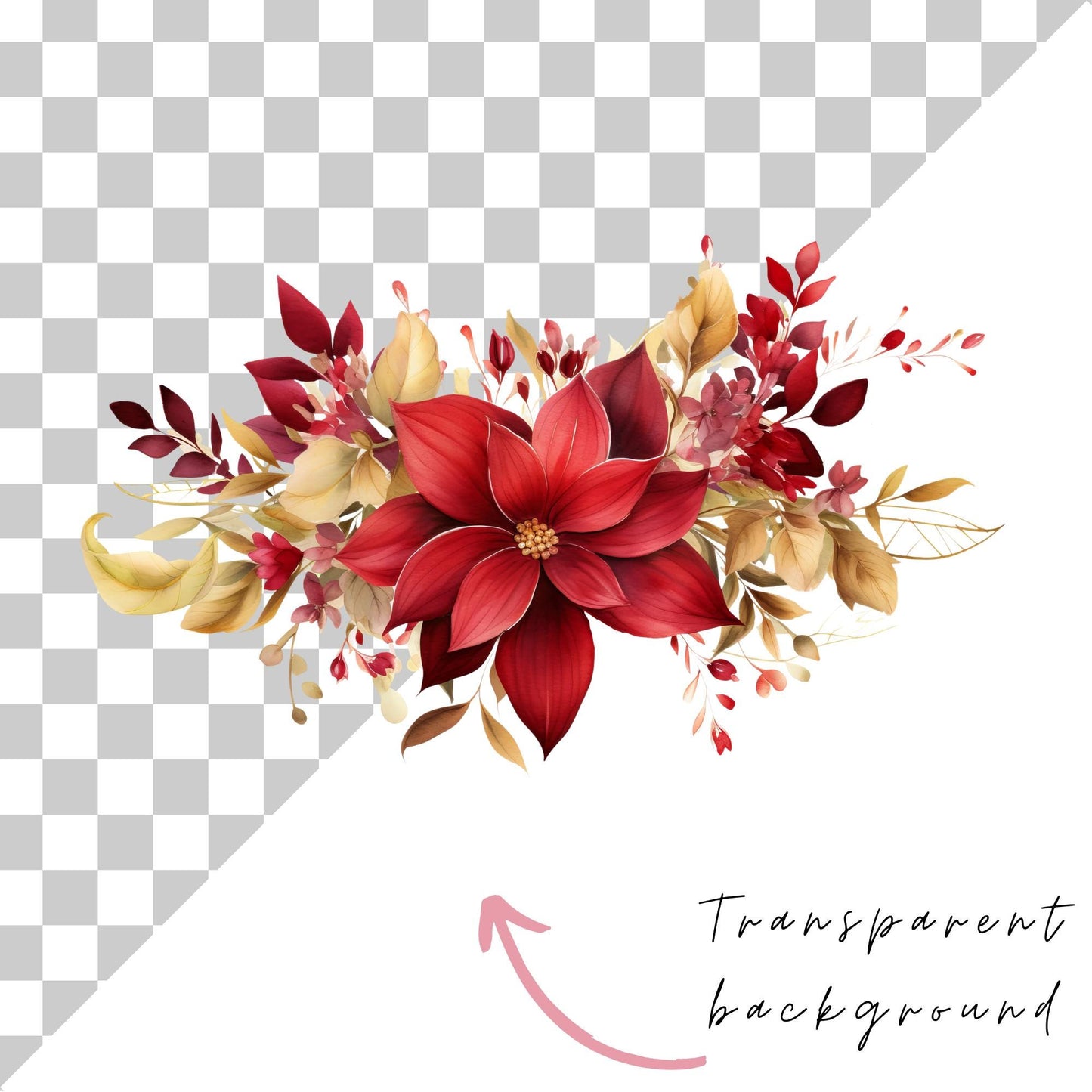 Poinsettia and Gold Floral Clipart