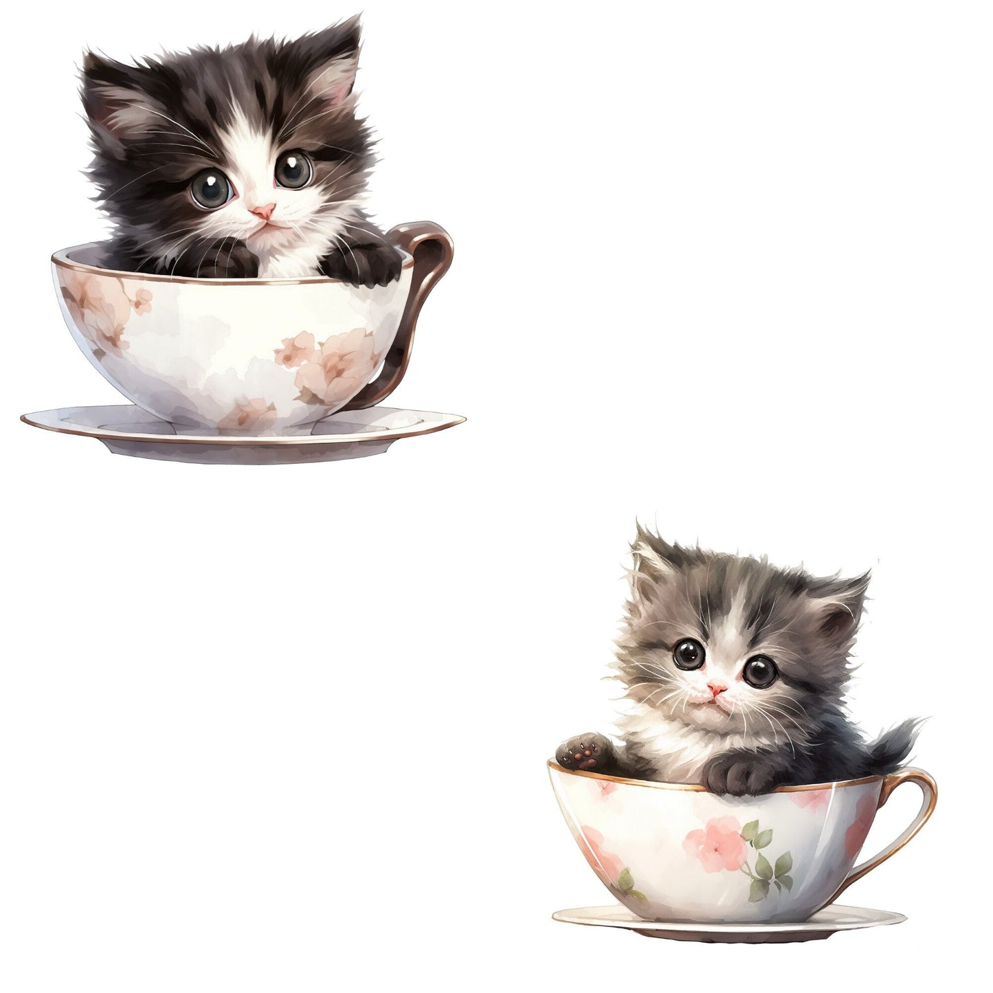 Watercolor Teacup Kitten Clipart
