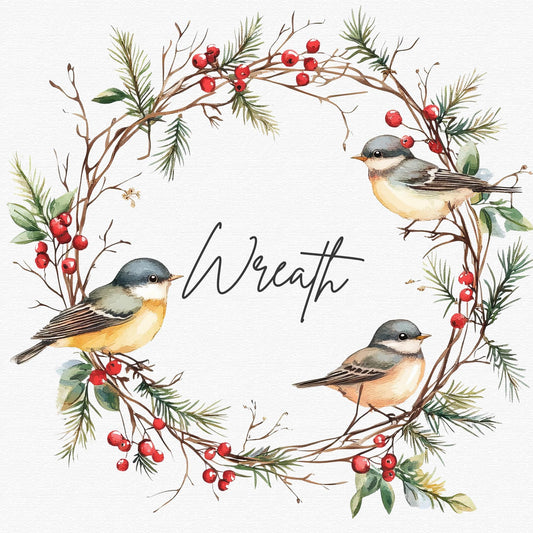 Winter Wreath with Birds Clipart