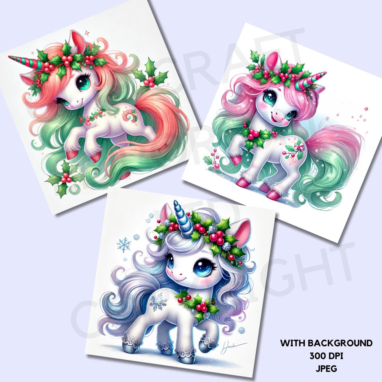 15 imágenes prediseñadas de unicornio navideño
