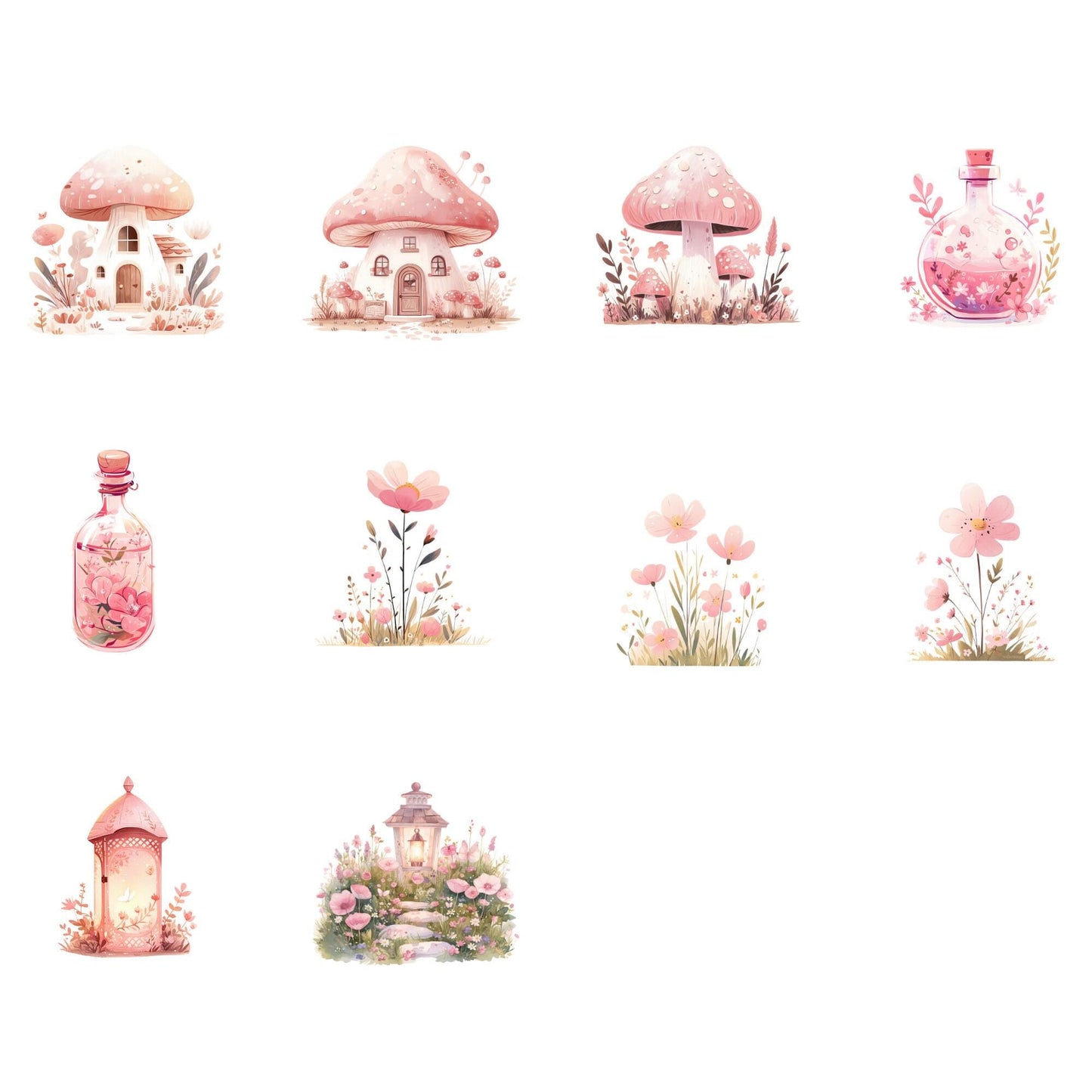 Watercolor Sleepy Fairy Garden Clipart