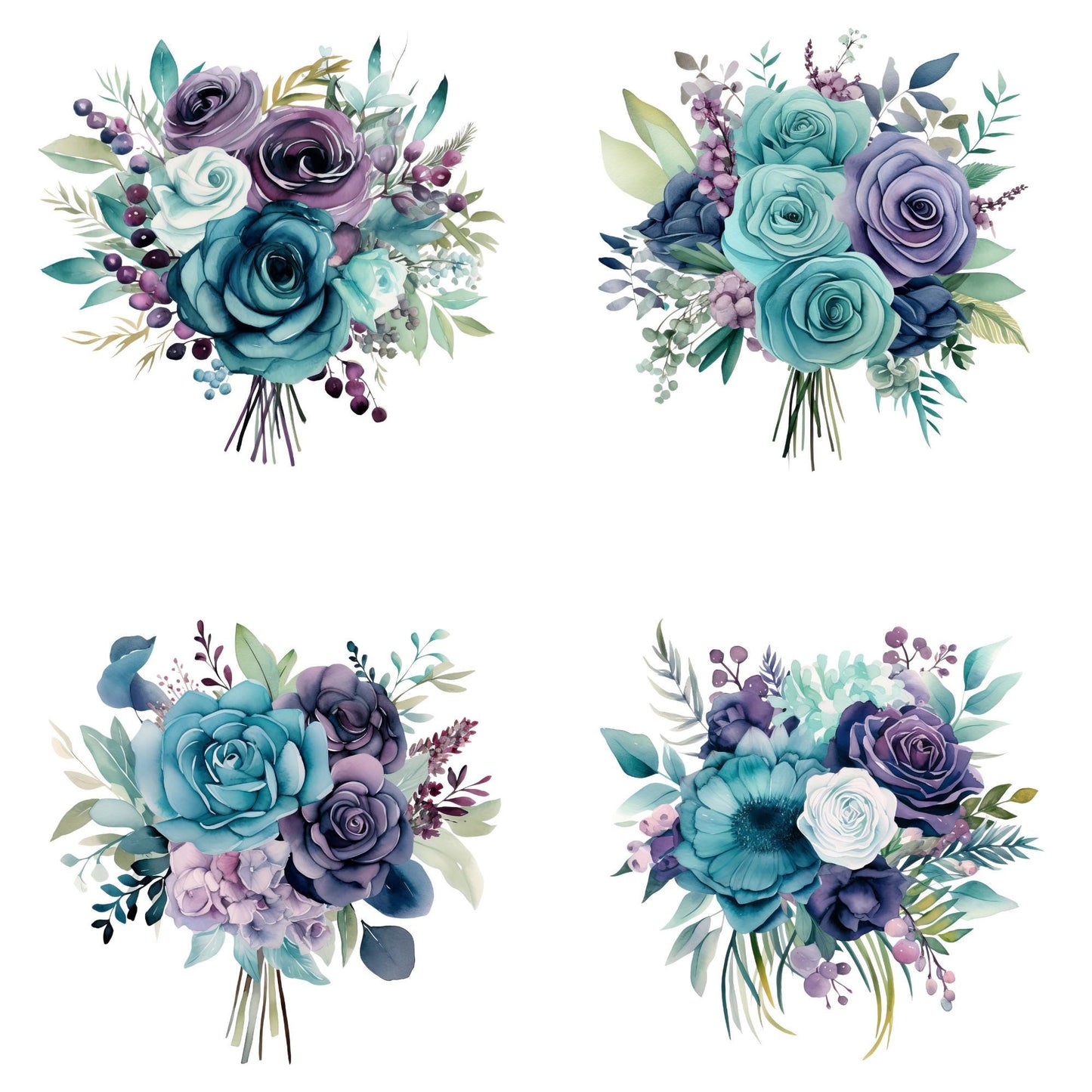 Purple and Teal Wedding Floral Clipart