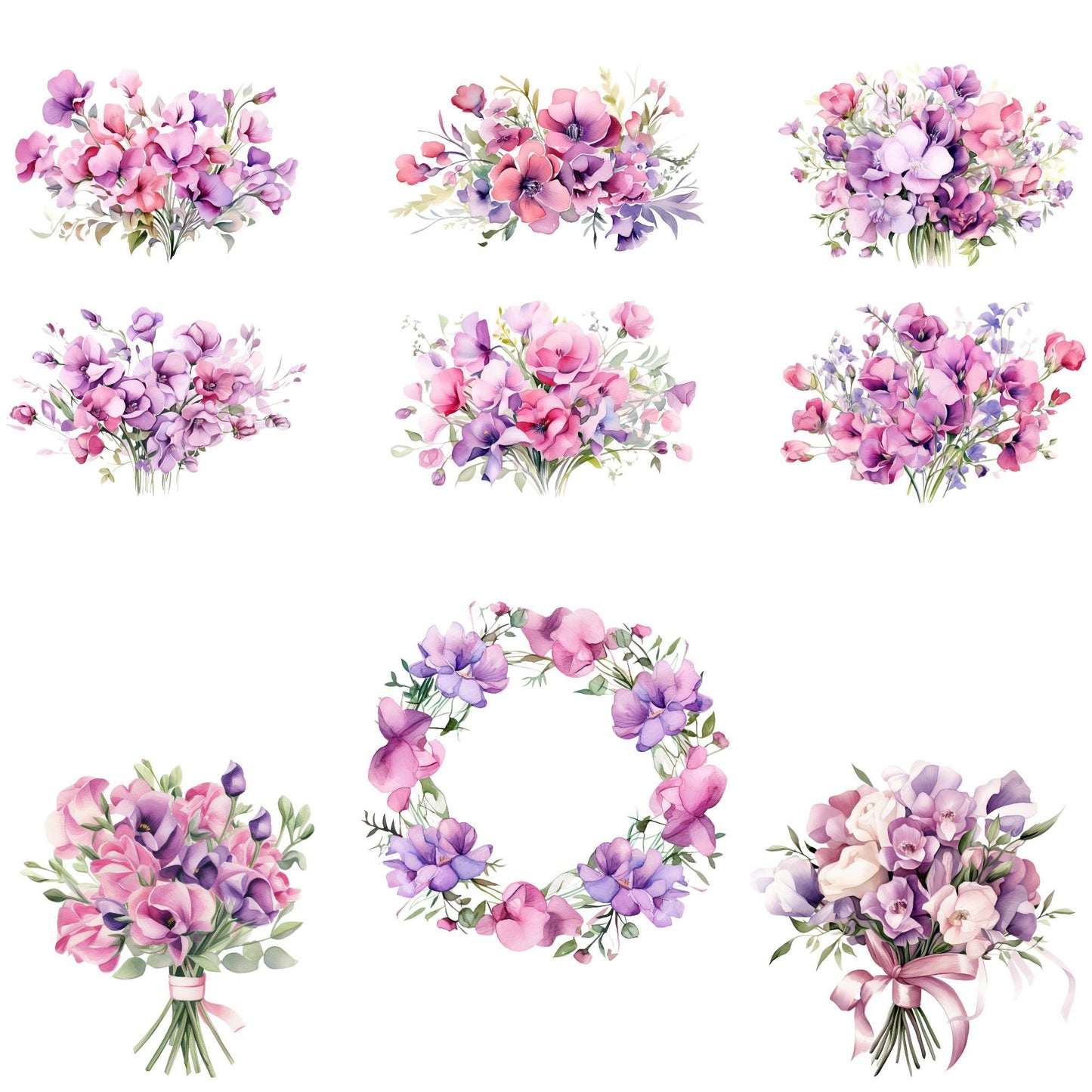 Watercolor Soft Pink and Purple Sweet Pea Watercolor Clipart