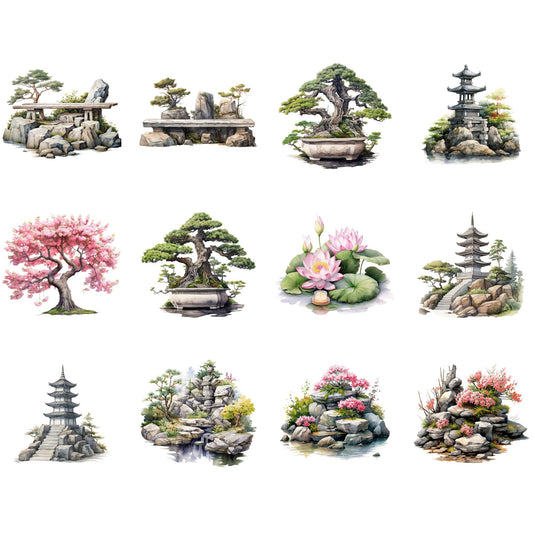Watercolor Zen Garden Clipart