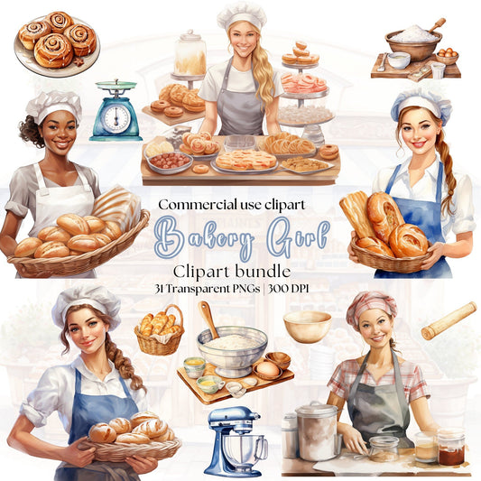 Watercolor Bakery Girl Clipart