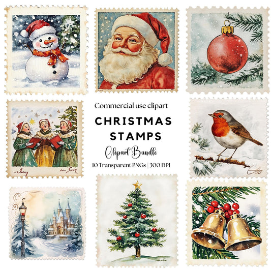 Vintage Christmas Stamps Clipart