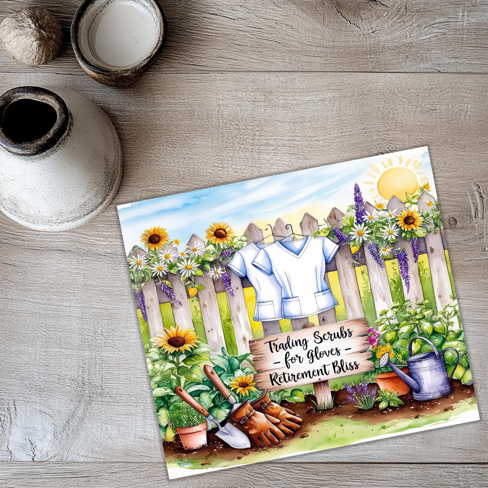 a card with a picture of a shirt on a fence