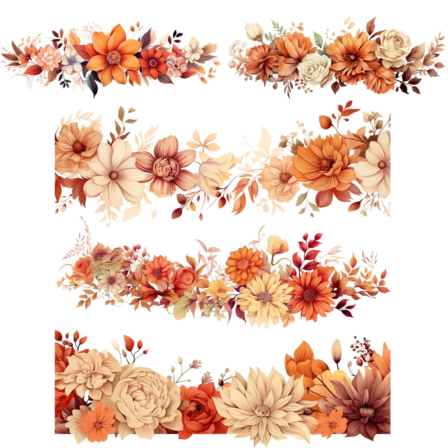 Clipart de marco floral de otoño en acuarela