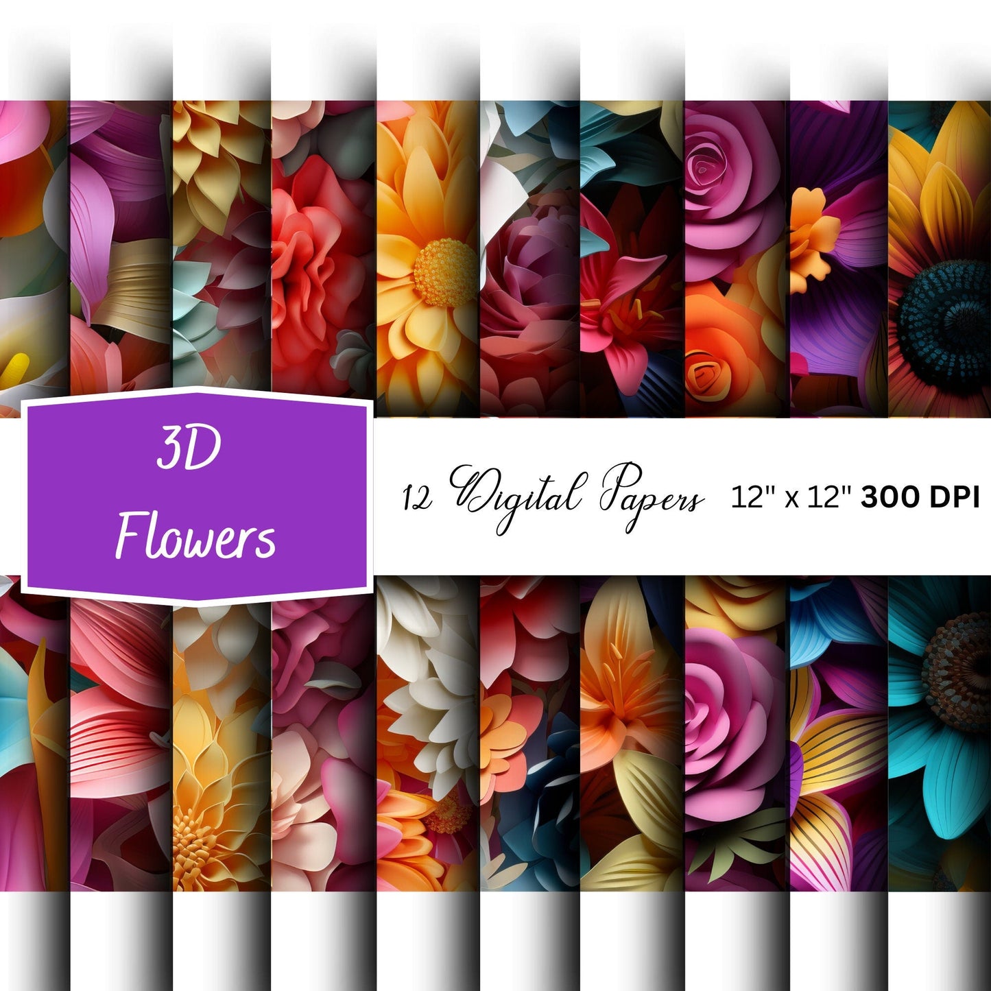3D Flower Seamless Pattern Digital Papers