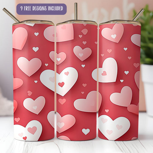 a set of three paper cups with hearts on them