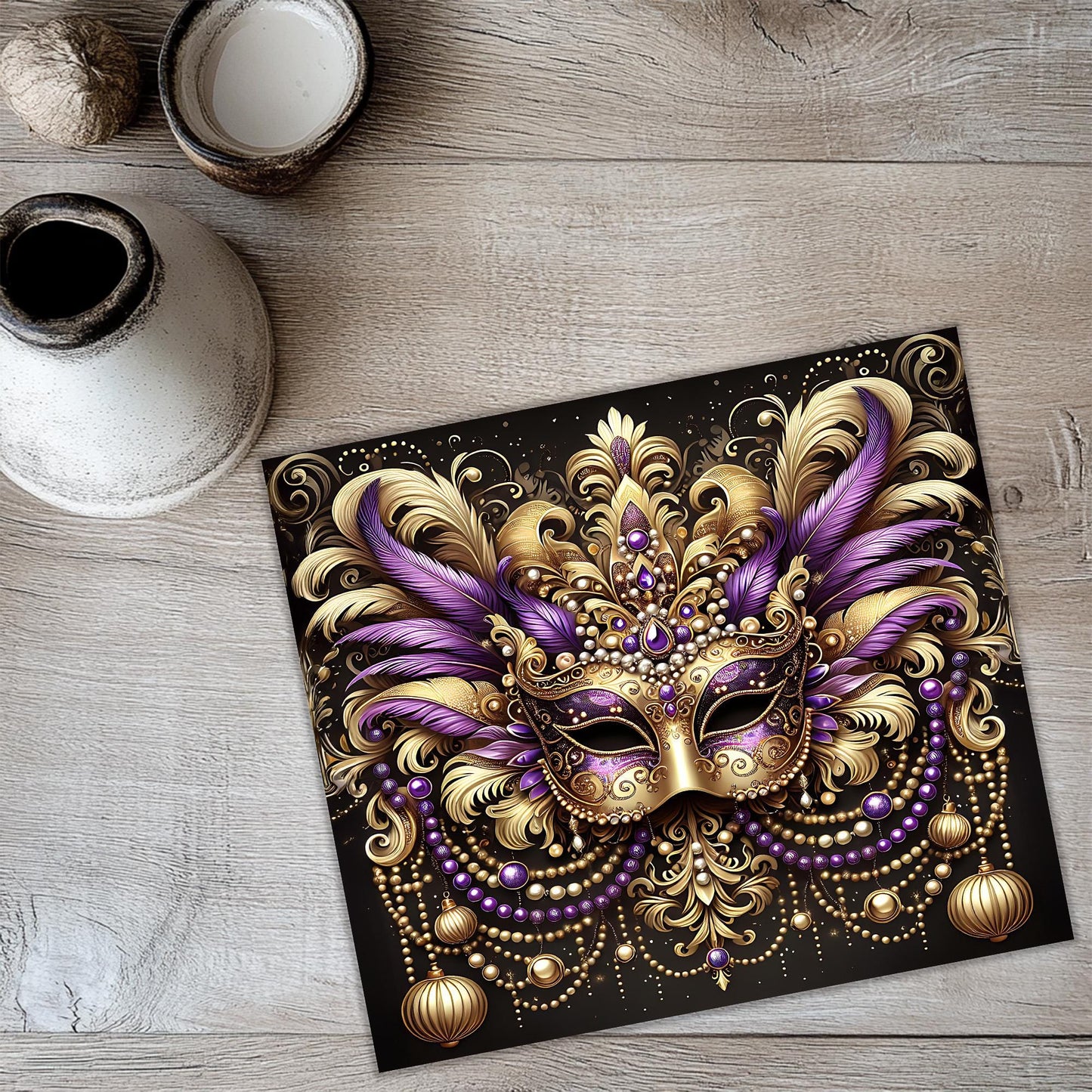 a picture of a mask on a table