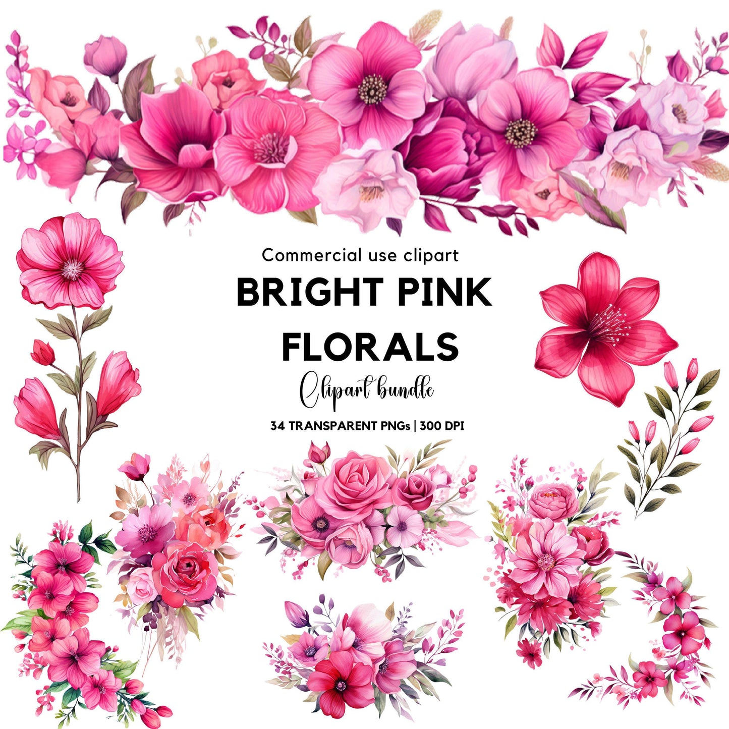 Clipart floral rosa brillante