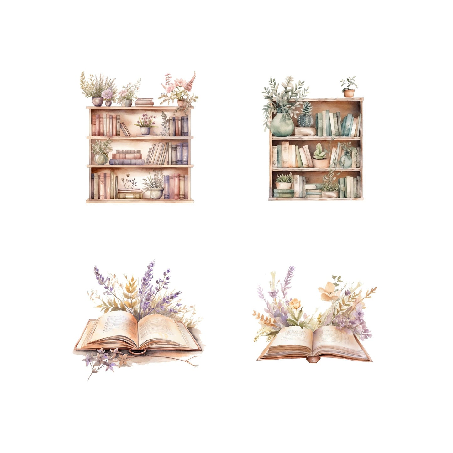 Watercolor Boho Bookshelf Clipart
