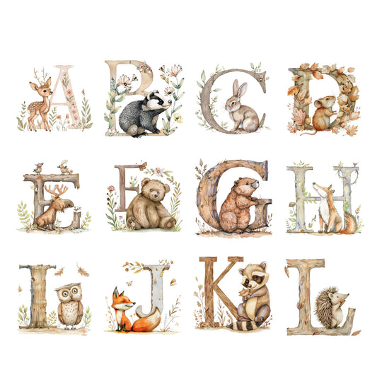 Woodland alphabet letter clipart