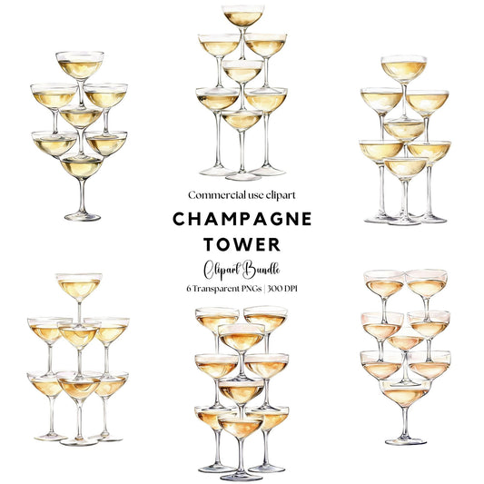 Watercolor Champagne Tower Clipart