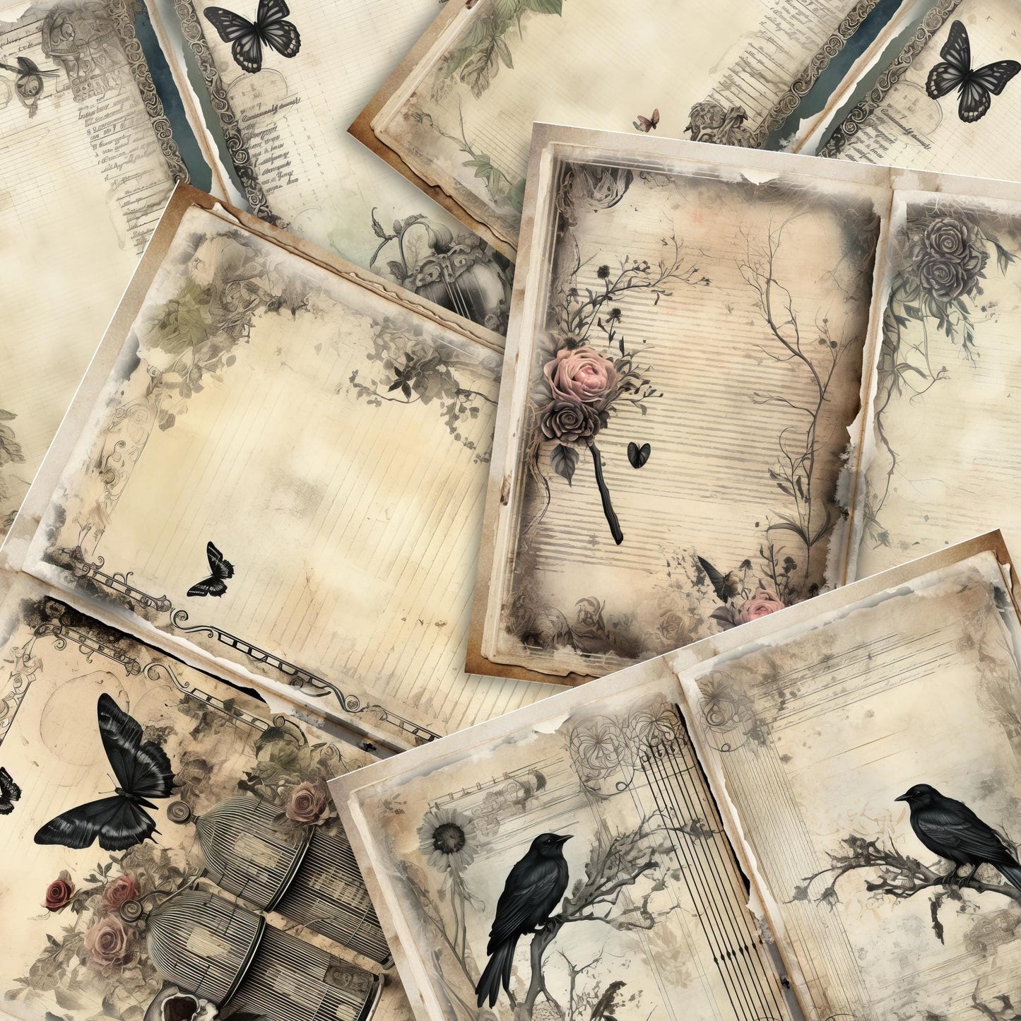 Gothic Garden Junk Journal Pages  |  Floral 6 Digital Journal Pages | Gothic Scrapbook | Gothic Scrapbook | US Paper Size | JJ038