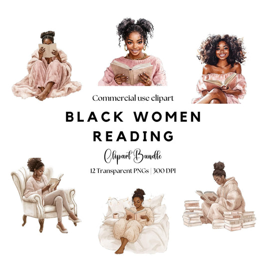 Black Woman Reading a Book PNG