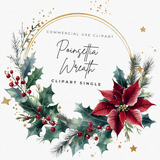 Christmas Poinsettia Wreath Clipart Single