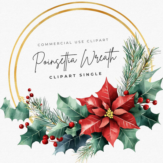 Christmas Poinsettia Wreath Clipart Single