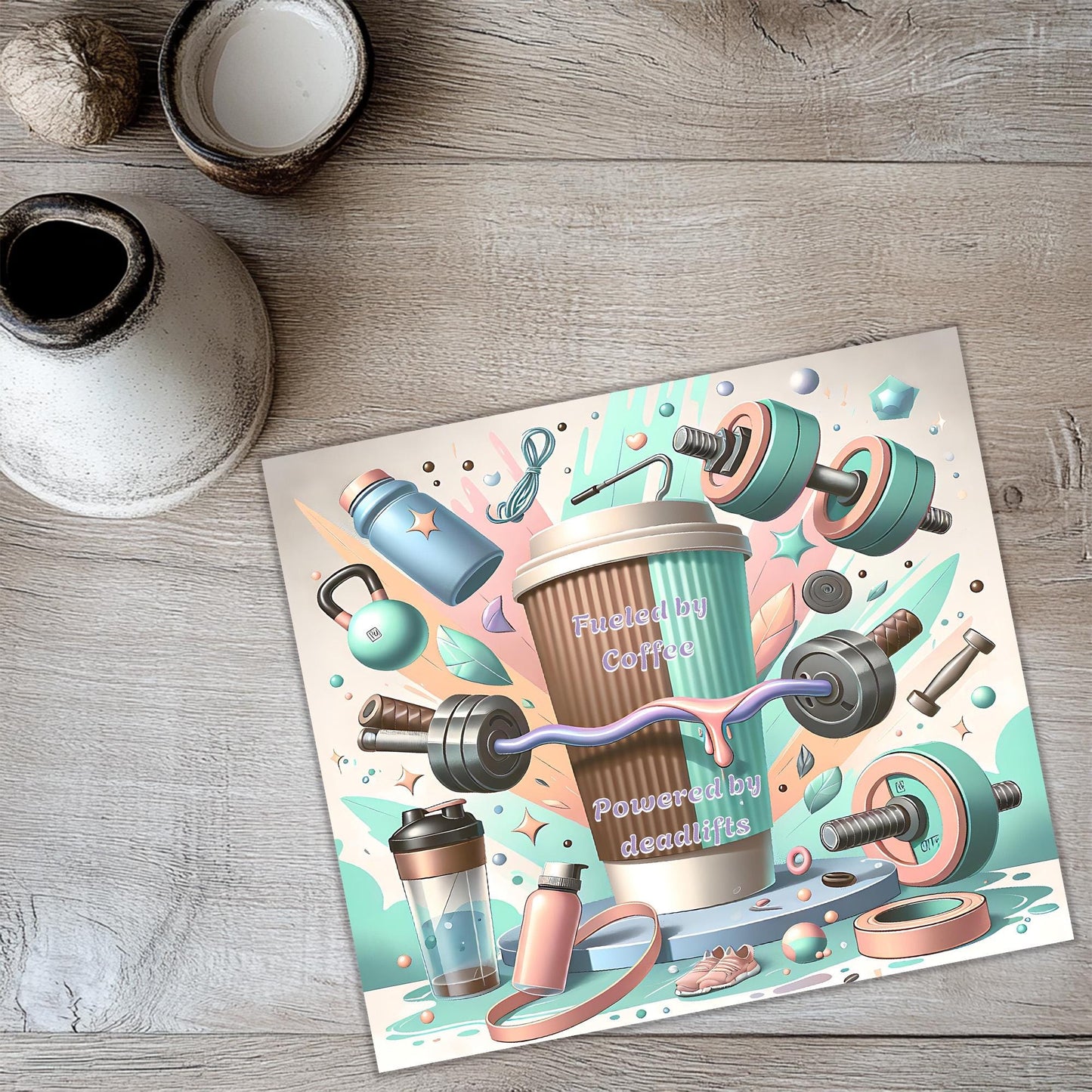 a picture of a coffee cup surrounded by other items