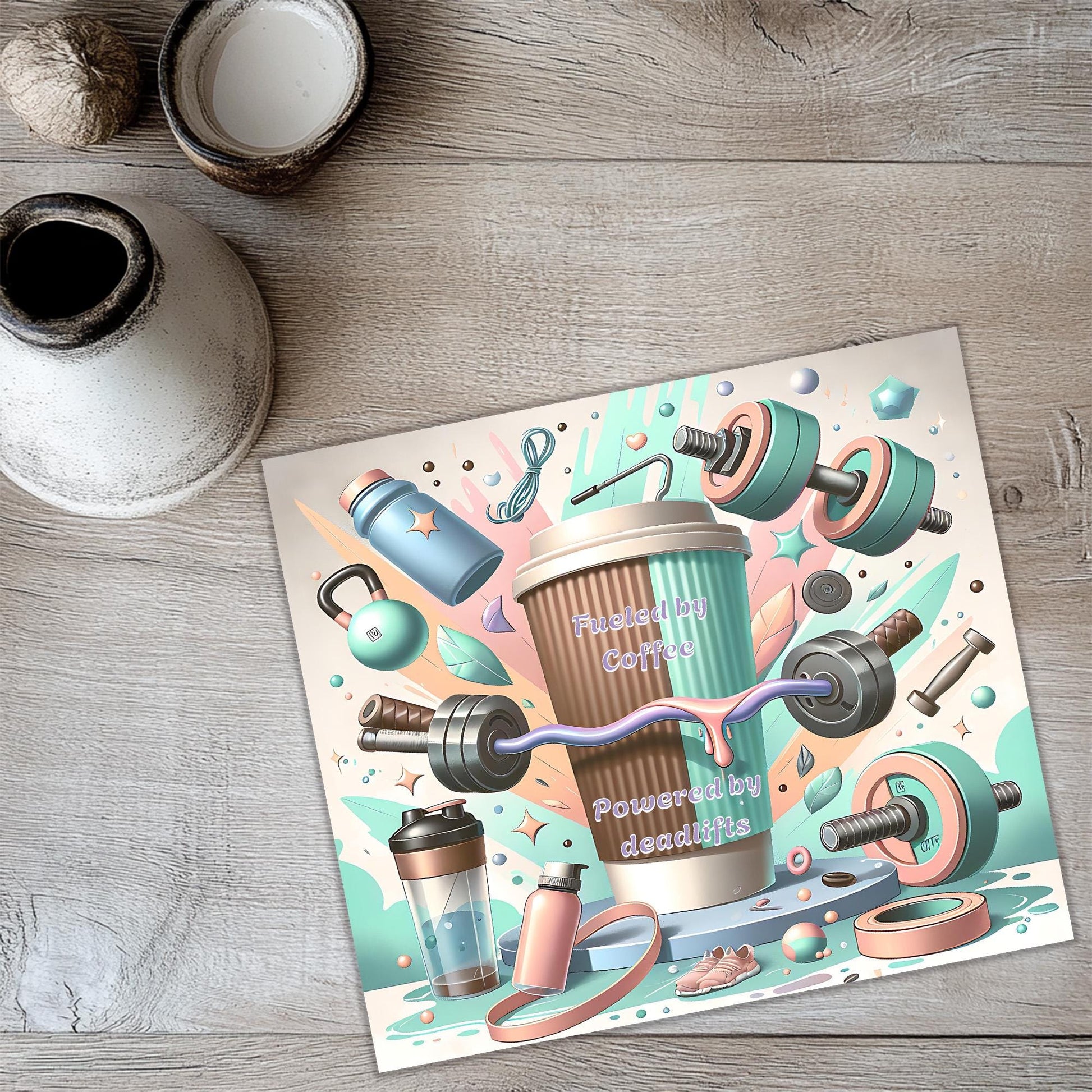 a picture of a coffee cup surrounded by other items